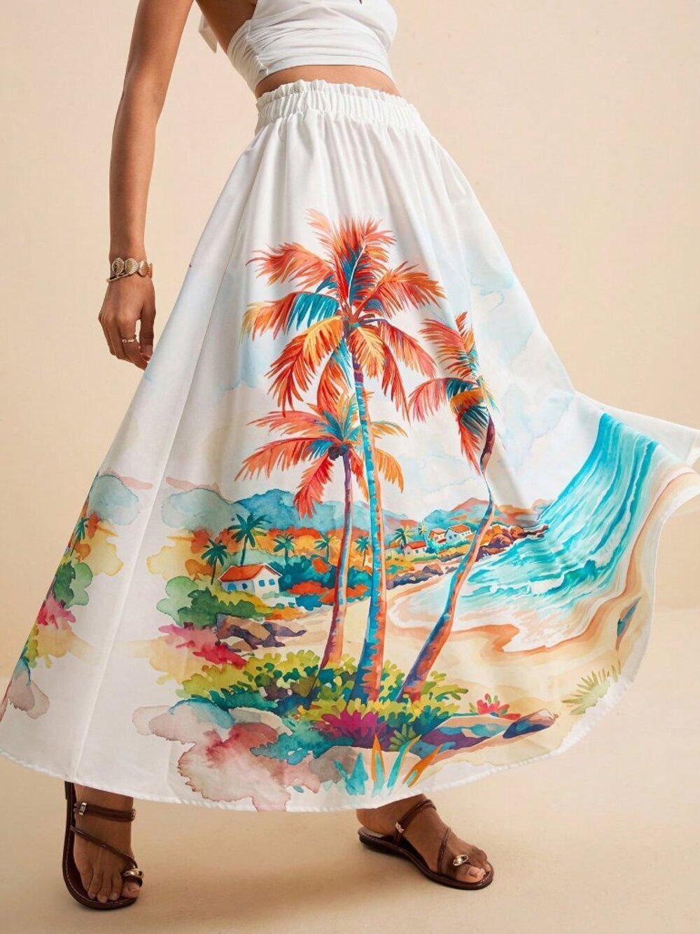 Multicolor Boho Women's Landscape Print Skirt
